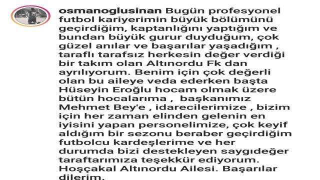 Sinan Osmanoğlu, Altınordu'ya veda etti