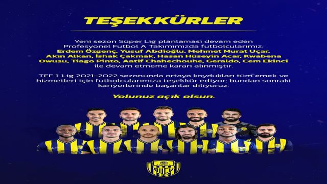 Ankaragücü'nde ayrılan oyunculara teşekkür...