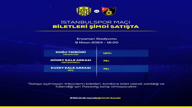 Ankaragücü - İstanbulspor maçının bilet satışı başladı