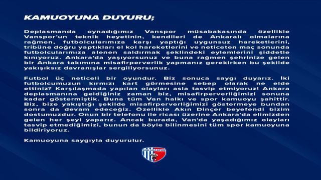 Ankaraspor'dan açıklama: "Şiddetle kınıyoruz..."
