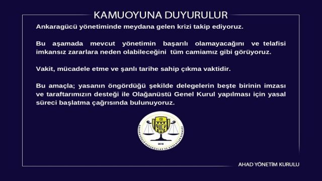 FLAŞ GELİŞME | Ankaragücü Hukukçular ve Avukatlar Derneği'nde Olağanüstü kongre hamlesi