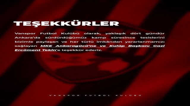 Vanspor FK, Ankaragücü'ne teşekkür etti.