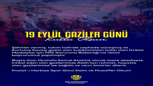 Ankaragücü'nden "Gaziler Günü" paylaşımı