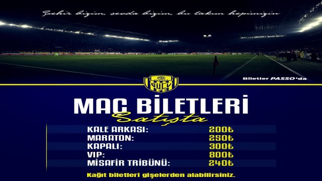 MKE Ankaragücü - Kızılkaya Tarım Şanlıurfaspor  maçınıın bilet satışı başladı...
