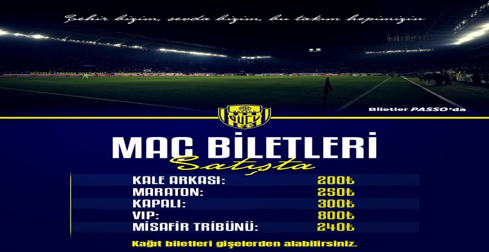 MKE Ankaragücü - Kızılkaya Tarım Şanlıurfaspor  maçınıın bilet satışı başladı...