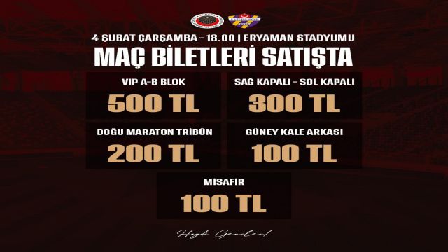 Gençlerbirliği'nin kupa maçı biletleri satışa çıktı.