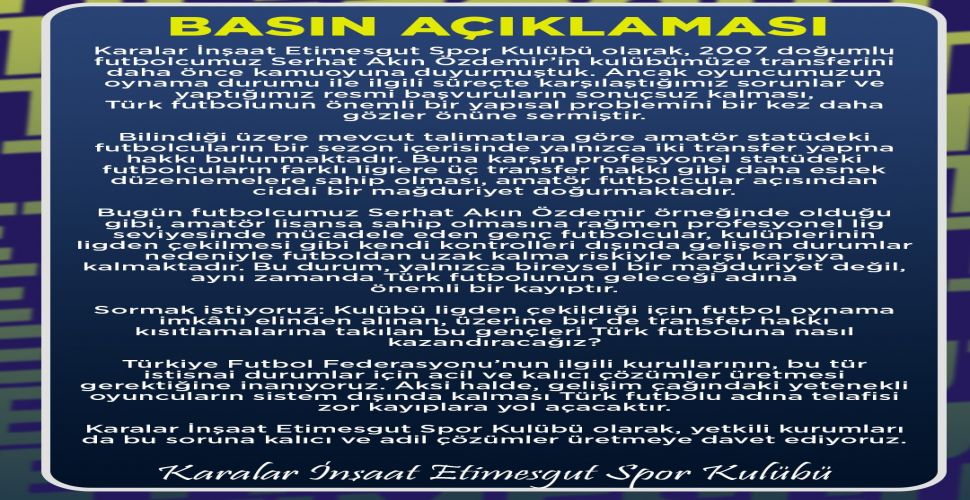 Etimesgut Spor'dan açıklama